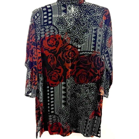 Coldwater Creek Velvet Burnout Shirt Dress Tunic 1X Floral Button Down Artsy EUC - Picture 6 of 12